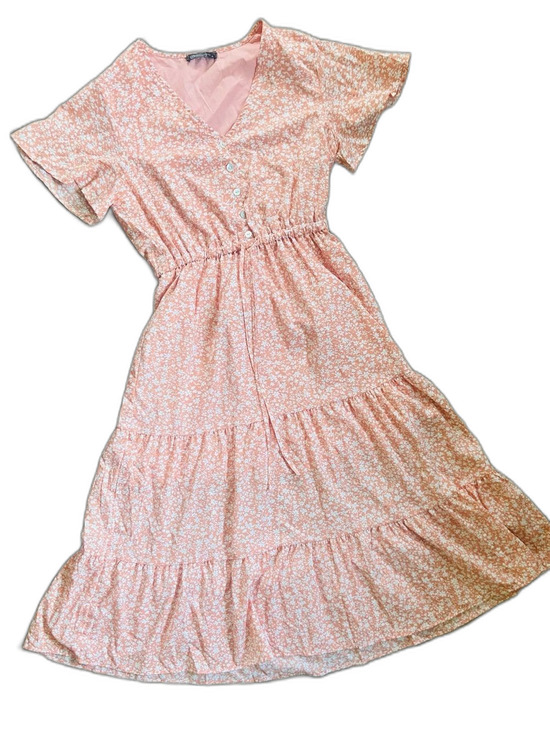 PrettyGarden Dresses & Skirts - PrettyGarden S Floral Tiered Draw String Waist Soft Orange Dress Vaca spring